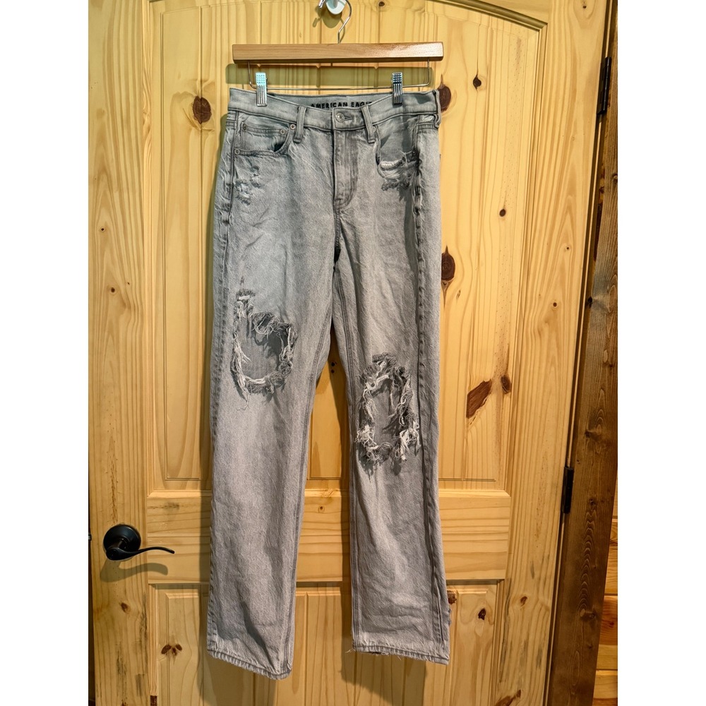 American Eagle 90s Straight Distressed Grey Jeans Womens Size 4